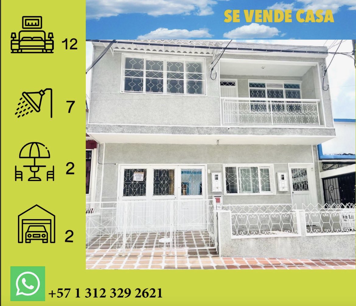 En este 2023 te acompañamos en el camino de hallar tu nueva casa y cumplir tu sueño.

Hermosa casa en Ibague, Colombia consiste de: 
❤️12 Dormitorios  
❤️ 7 Baños 
❤️ 2 Patios
❤️ Terraza con vistas 
❤️ 1 Garage privado y 1 publico 
Si están interesados, contáctenos por WhatsApp.