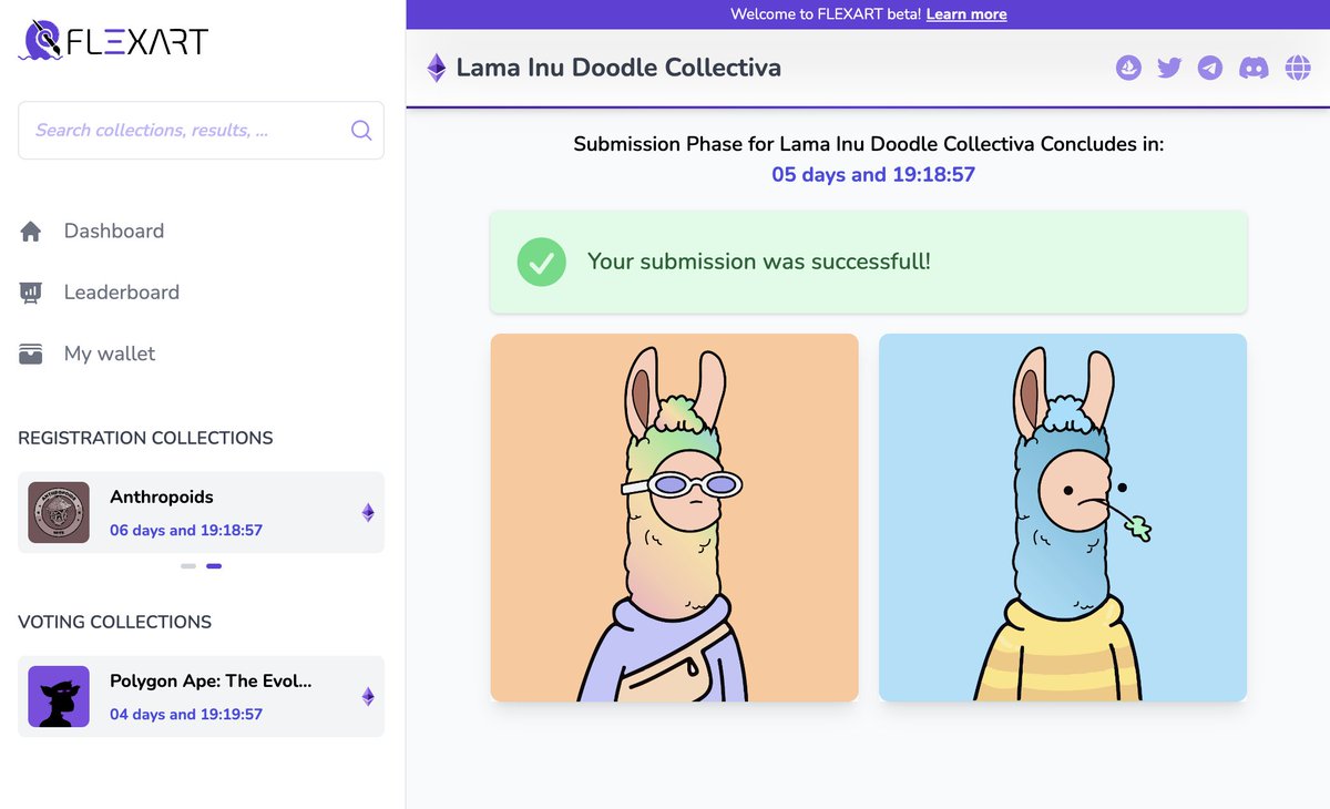 _kubikey's tweet photo. Excited to participate in the Lama Inu Collectiva Beauty Contest on @flexart7! Eager to explore the wonderful world of the Lama Inu Collectiva collection. Let the swiping begin! #NFTCommunity  #collections https://t.co/DadaREJrKK