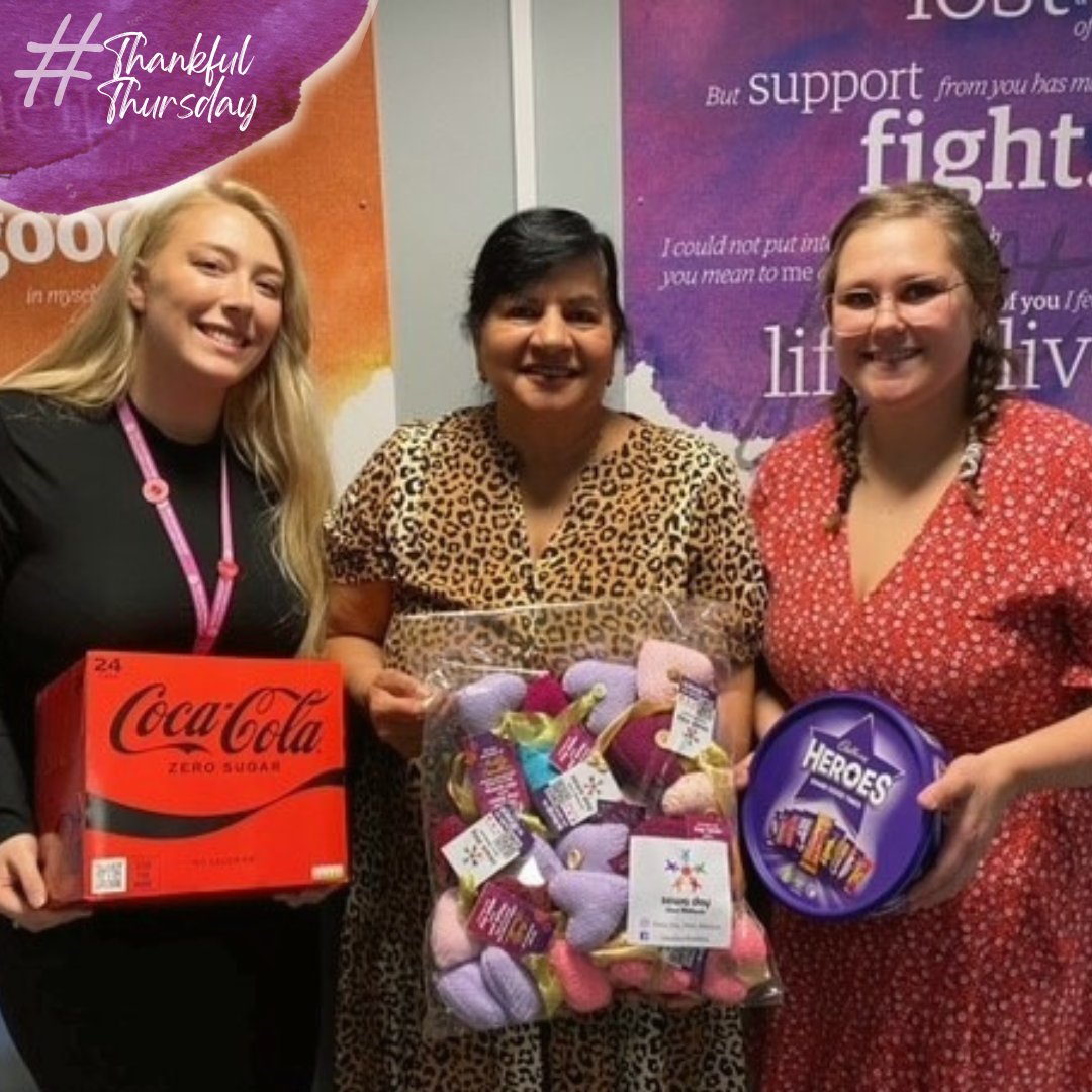 A wonderful surprise from @SewadayWM, who came in with knitted hearts, chocolates and cans of pop for the staff to say ‘thank you’ for what we do💜 #ThankfulThursday @sewaday