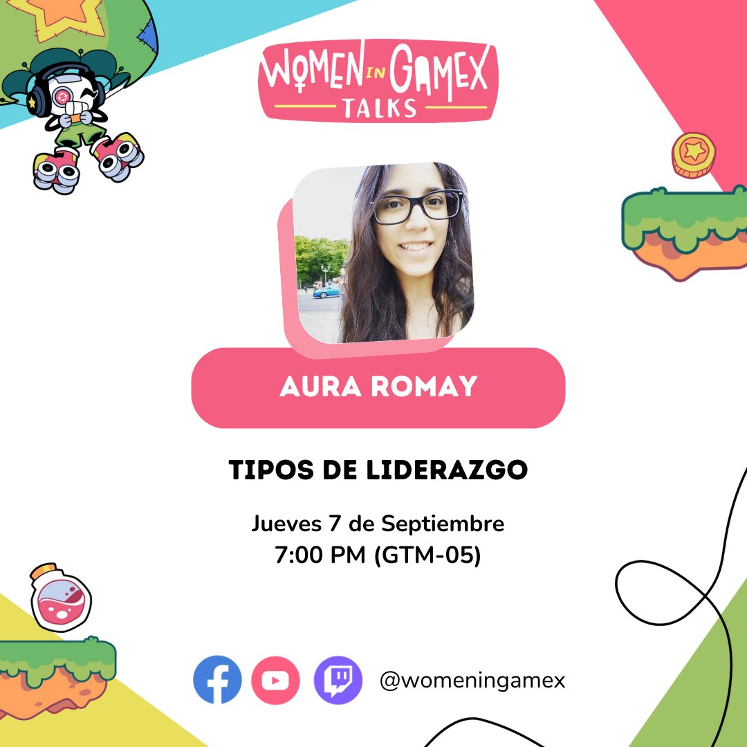 WomenInGamex's tweet photo. ✨Seguimos con las #WIGXTalks! 
En esta ocasión nos acompaña Aura Romay, que nos platicará sobre cómo mantener una comunicación efectiva en el ámbito laboral y cómo adaptarte a otros tipos de comunicación.
📆Este Jueves 7 de Septiembre a las 7:00 PM
#juntascambiamoseljuego #wigx https://t.co/7YCjZXn1CI