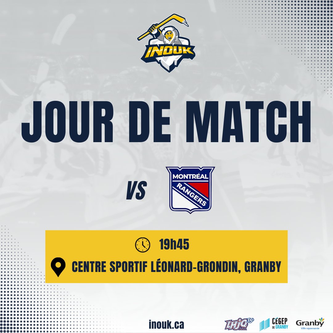 LesInouk's tweet image. JOUR DE MATCH !

Mais surtout : jour de match d’ouverture! 🤩

Ce soir, on reçoit les Rangers de Montréal pour une soirée qu’on promet enlevante!

🕑 19h45
📍Granby

Achetez vos billets ici : cutt.ly/awavTPNv

Venez faire du bruit pour vos Inouk ! 🏒