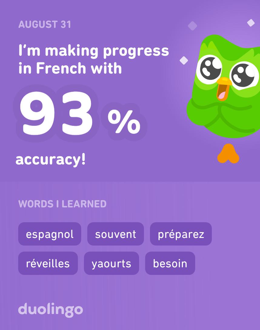 parksastacy's tweet photo. I’m learning French on Duolingo! It’s free, fun, and effective. https://t.co/BHUFE6tQAs