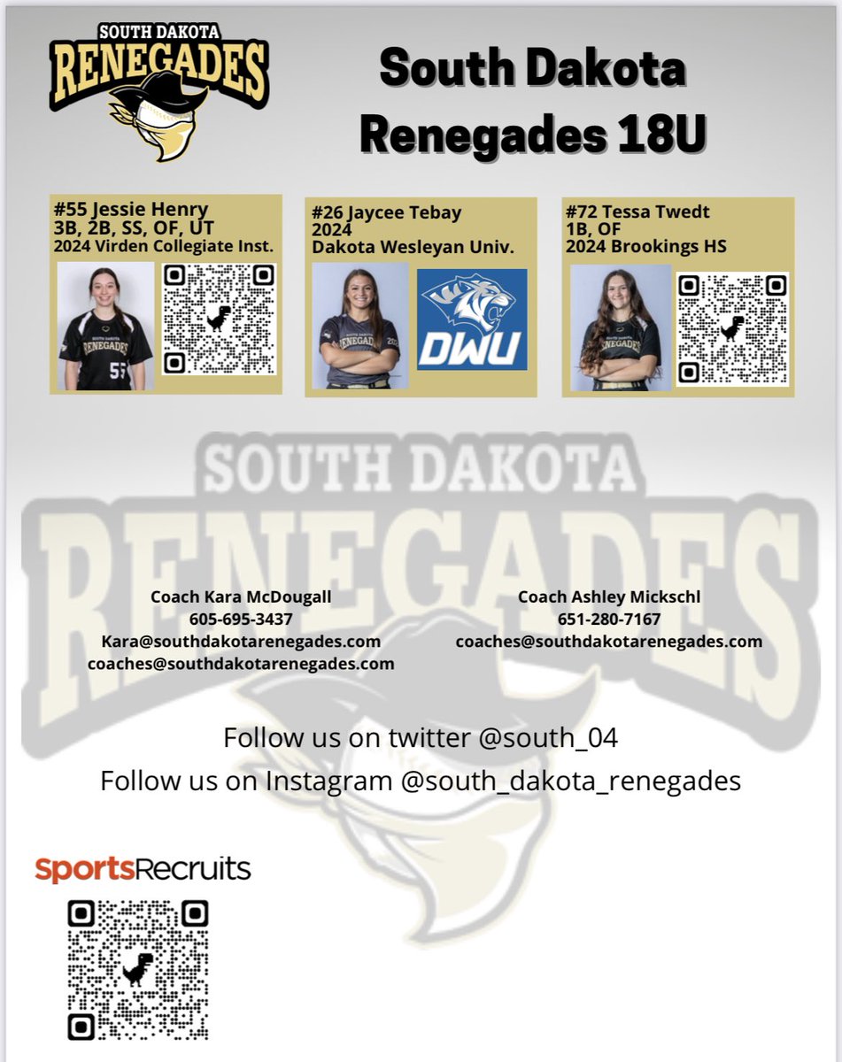 The 23-24 South Dakota Renegades 18u team! 
Let’s Go Renegades!!