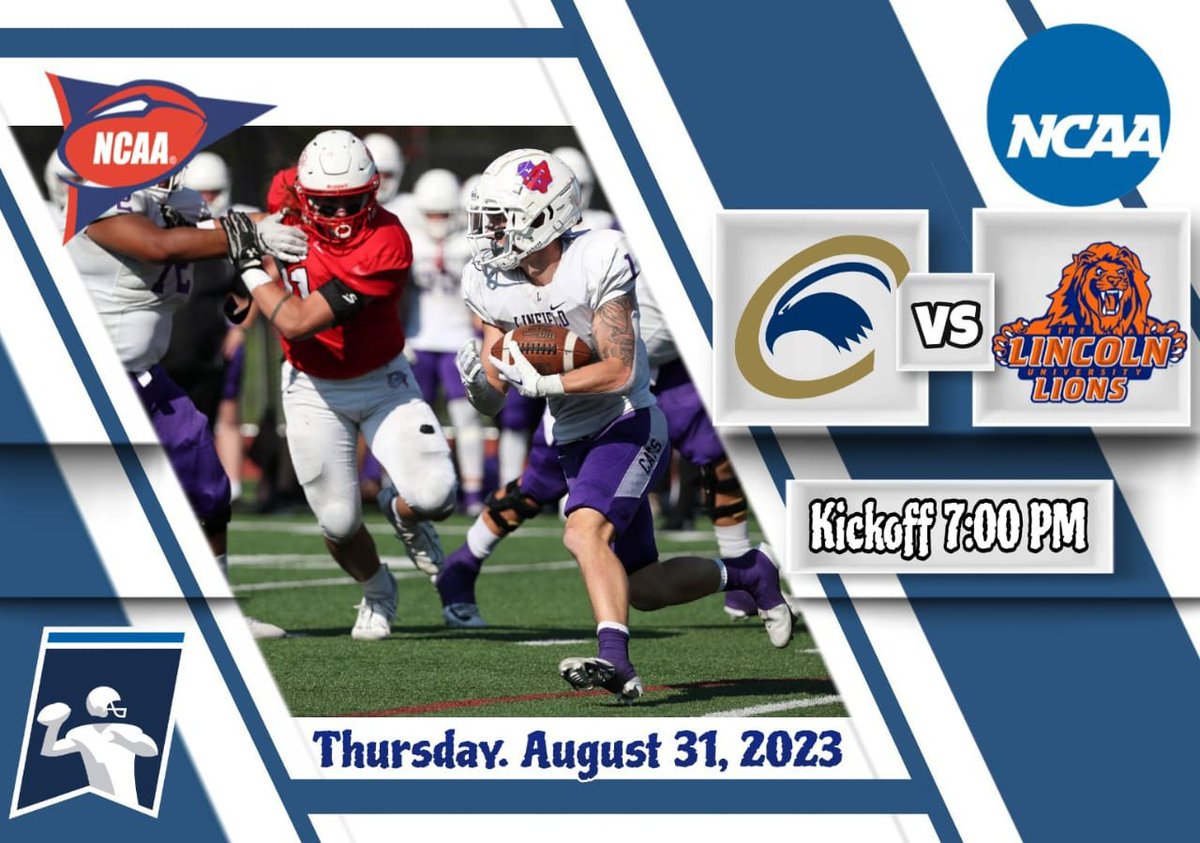 D2Fbal's tweet photo. It's Game Day!
NCAA Football Division II

🏈 Clarion Vs Lincoln (PA)
📅 Thursday, August 31, 2023
⏲️ 7:00 PM
Game on: https://t.co/X5Hxr0M6oE
@LUL1onsAthletic @LUL1onsFootball @CoachBeskid @Coach_Two3 @Coach_HugginsJr @e_best6 @dmear6_ @CoachtanQ @SethUlett1 @coachpett919 https://t.co/iPh9WmCrFg