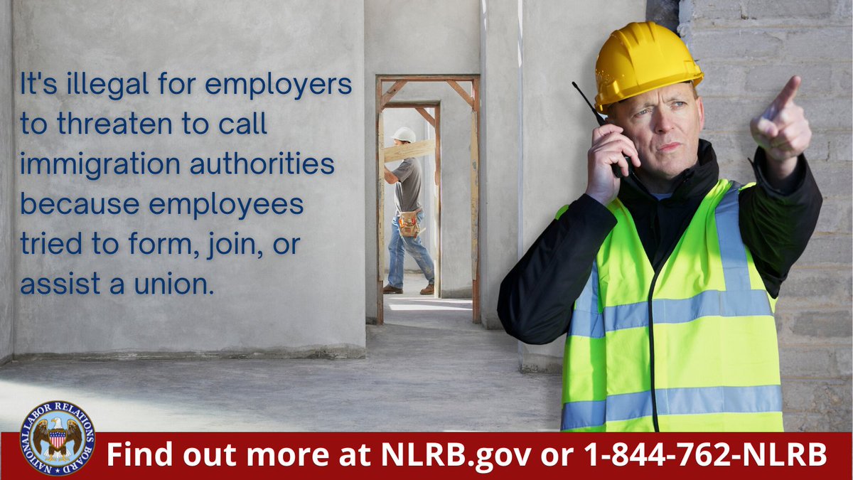 No matter your immigration status, you have the right to speak with coworkers or unions to improve your wages and working conditions. 

It’s illegal for employers to threaten to call immigration authorities because you engaged in these activities. #LaborRightsWeek