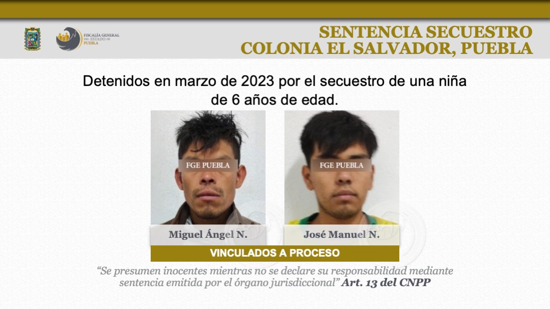 FiscaliaPuebla's tweet photo. El 23 de marzo de 2023 se recibió denuncia por el secuestro de una niña de 6 años en la capital. Al respecto, la @FiscaliaPuebla obtuvo sententencia condenatoria contra 2 adolescentes detenidos en flagrancia el mismo día del hecho y 2 adultos más continúan en investigación. https://t.co/ioq9J6gEmy