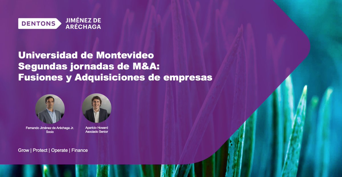 DentonsJimenez's tweet photo. En la @UnivMontevideo se llevaron adelante las "Segundas jornadas de M&amp;A: #Fusiones y #Adquisiciones de #empresas".

De nuestra Firma participaron nuestro socio, Fernando Jiménez de Aréchaga y nuestro asociado senior, Aparicio Howard.

#educación #formación #dentons #dentonsjda https://t.co/h9Rtr0JAuX