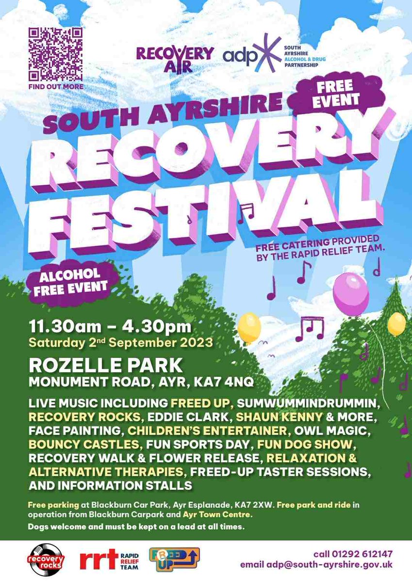 whatsonayrshire's tweet photo. This Weekend! South Ayrshire Recovery Festival. Sat 2nd Sep. 11.30am - 4.30pm. Rozelle Park Ayr. https://t.co/VLoOUe5hae https://t.co/WWZwQhYN6P