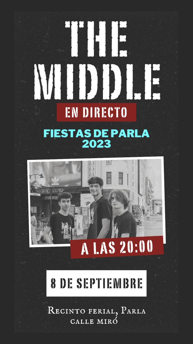 themiddle_offi's tweet photo. En una semana estaremos tocando en las fiestas de parla!!!🎸🔥🎸🔥 https://t.co/616tJmdp3F