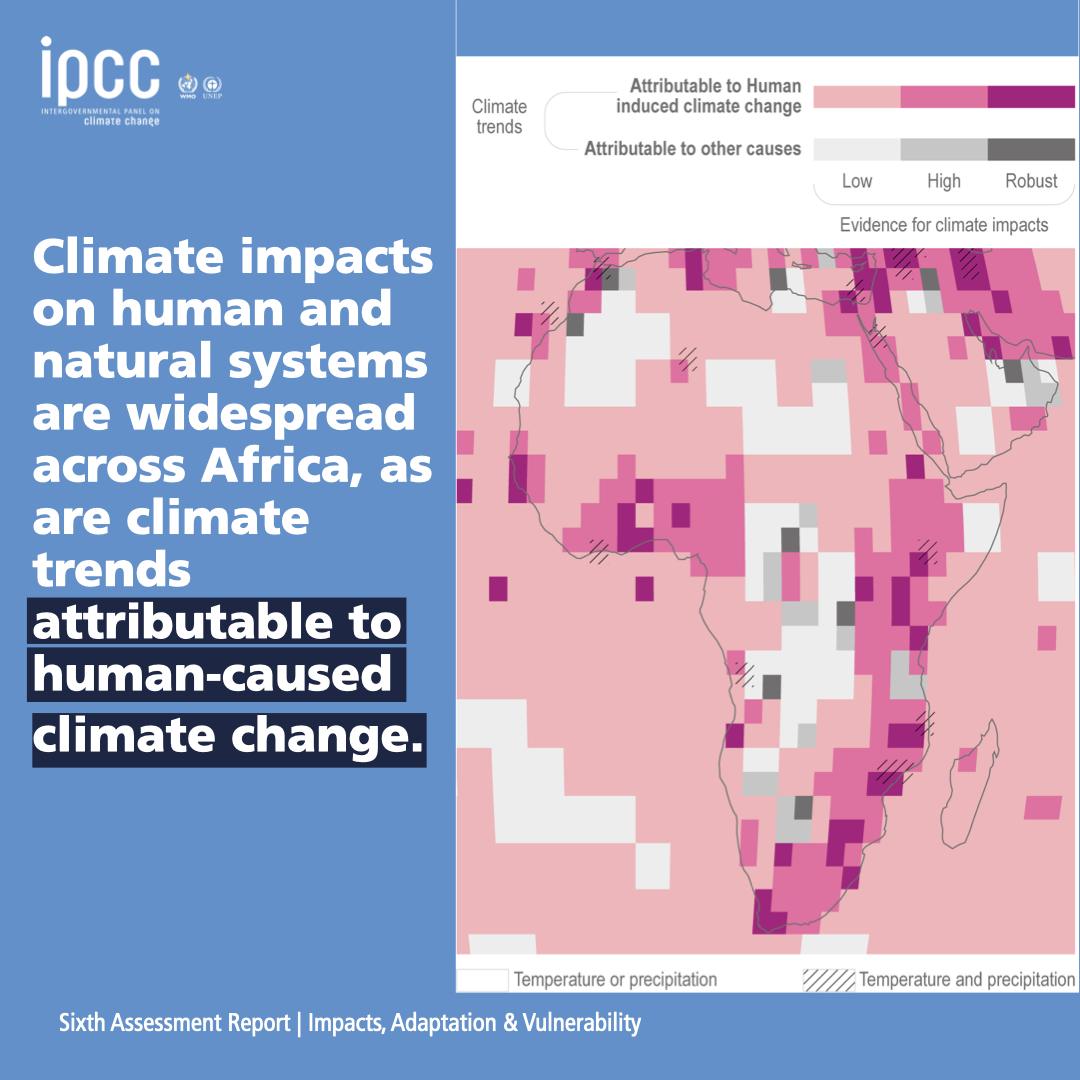 #AfricaClimateWeek | #IPCC Synthesis Report

#Africa is one of the lowest contributors to #GHG emissions causing #ClimateChange, yet #Africa has already experienced widespread losses &amp; damages attributable to human-induced climate change. 

Read more ➡️ bit.ly/SRYRpt23
