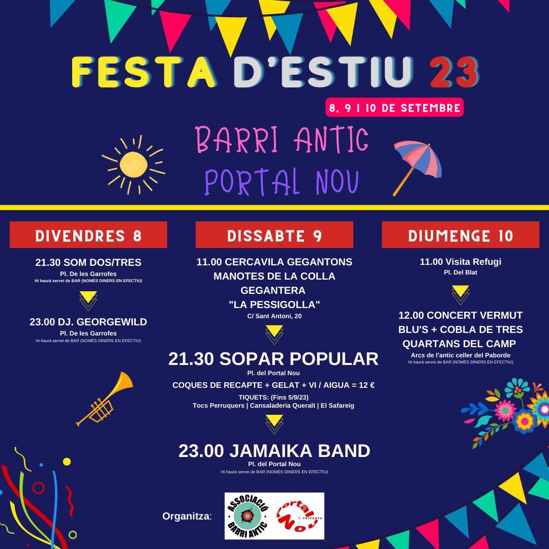 l’Associació de Veïns del Barri Antic i <a href="/VeinsPortalNou/">PortalNouVeïns</a> organitzem un any més la Festa Major del barri. 

Us esperem!!! 😄🎉🎉

Consulta el programa d'actes,

drive.google.com/file/d/1A-0WhG…