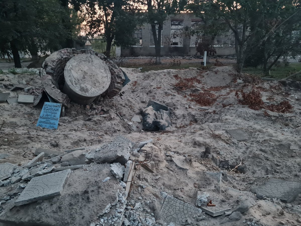 russians struck blood transfusion center and a Memorian to those who gave their lives to the liberation of the village during the WW2. russians destroy things that they claim to be fighting for.