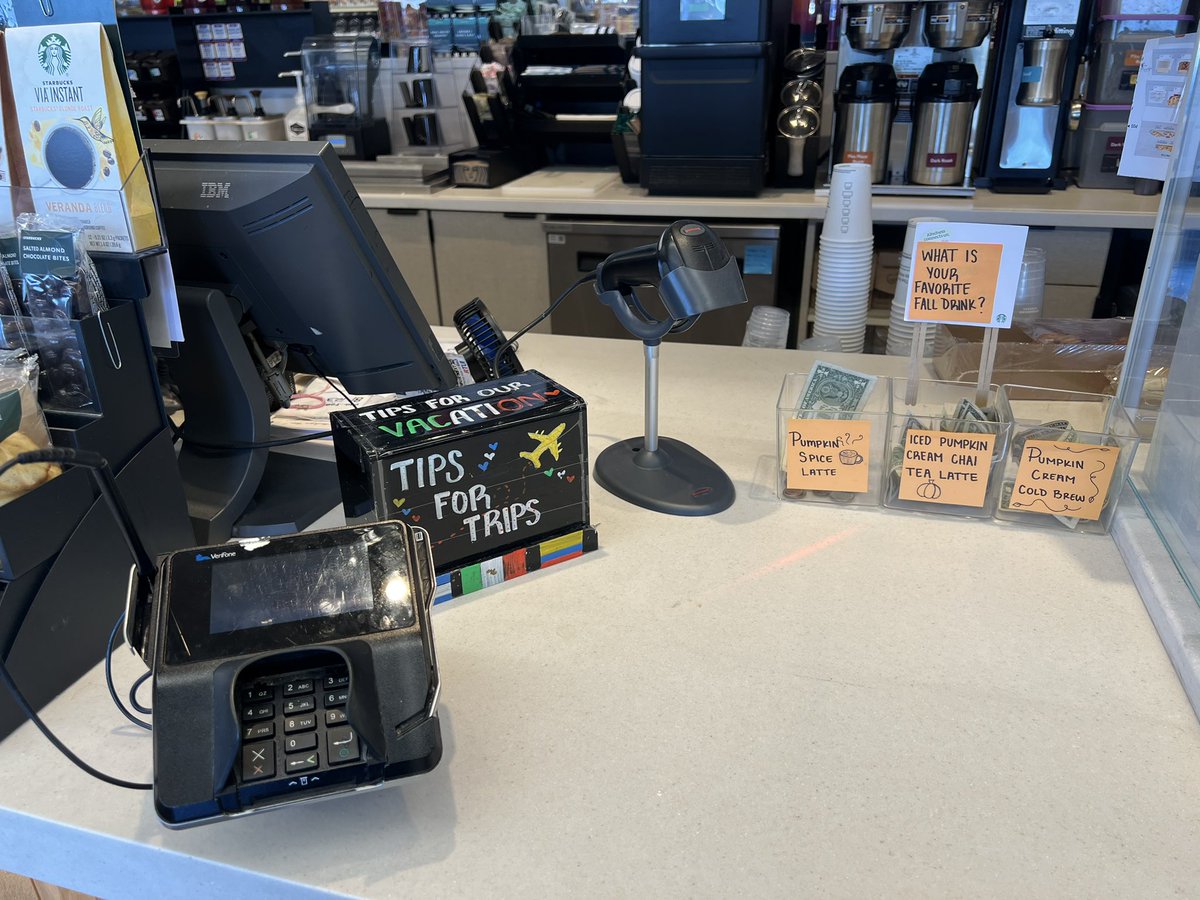 TNTthisandthat's tweet photo. Really! Don’t understand how #starbucks allows the various ways of taking your money.  So tips for vacation or vote with a tip on your favorite drink! Starbucks coffee is more than a gallon of gas so why not make it the cost of a meal with a tip! #genxdoom #reality #bubbleburst https://t.co/kqJzF1NnKz