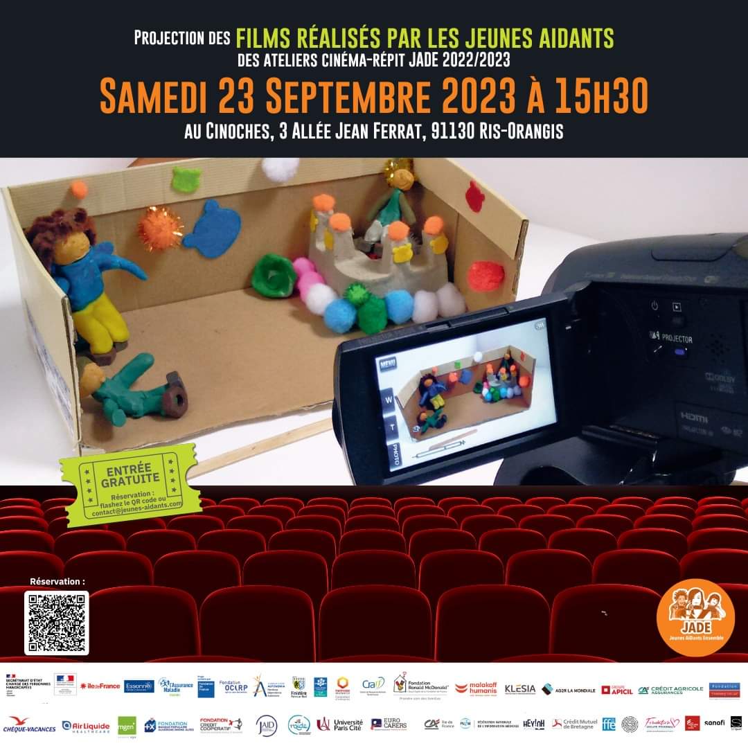 #invitation 
Projection des films réalisés par les jeunes aidants des ateliers cinéma-répit 2022-2023 aura lieu le samedi 23 septembre à 15h30.

Information et inscription : 
helloasso.com/associations/j…

<a href="/JeunesAidants/">Association nationale Jeunes AiDants Ensemble</a> <a href="/SpesW/">Ellien Francoise</a> @AMARANTHAB <a href="/VassortC/">VASSORT Camille</a>