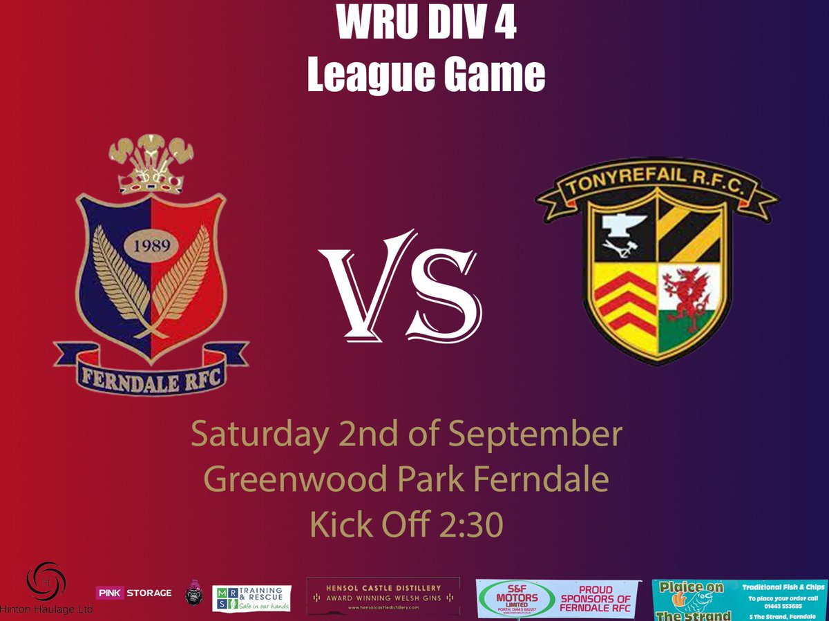 We return to league action on Saturday as we host Tonyrefail RFC. 🏉

The gates will be open at 1pm. Please use the larger car park, nearest to the entrance to Greenwood park. 🅿️

Come down to show your support as we look to kick off the new season ❤️