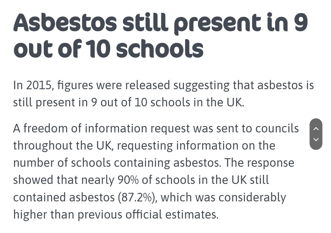 According to National Asbestos Helpline 90% of schools still contain asbestos. Add to that many schools are crumbling and are at risk of collapse due to RAAC and we have a deadly mix of risks.

This is neglect. This is incompetence. This government needs to invest in children.