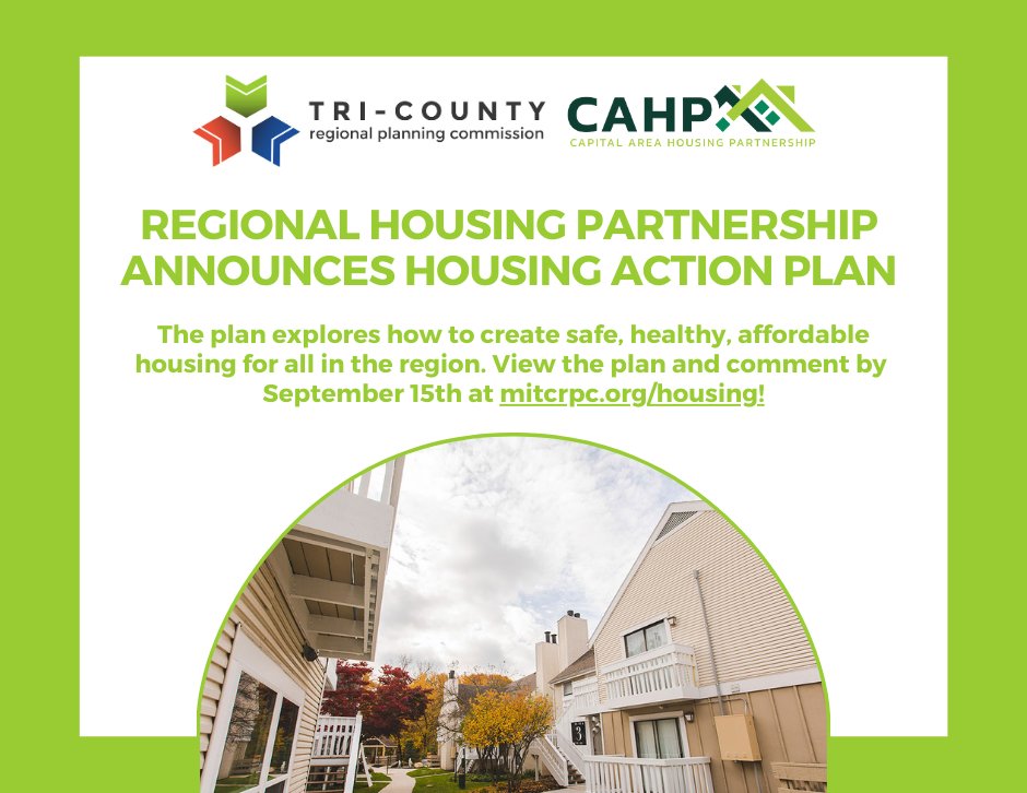 In partnership with <a href="/MI_TCRPC/">Tri-County Planning</a>, we have released a draft housing action plan for #GreaterLansing!
 
The plan explores how to create safe, healthy, affordable #housing for all in the region. Comment on the plan by September 15 at mitcrpc.org/housing.
