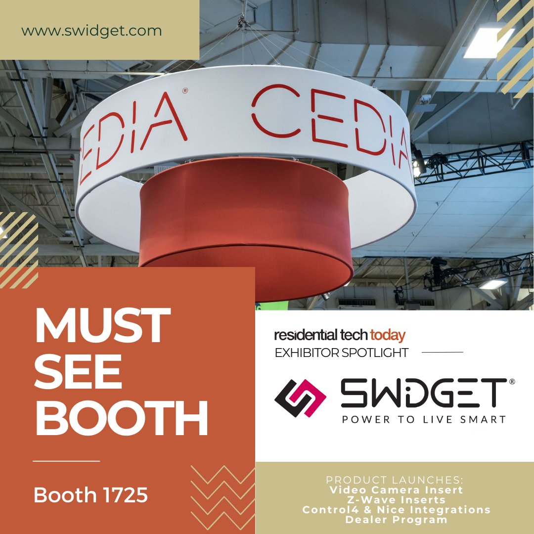 ResTechToday's tweet photo. Swidget manufactures modular, future-proof smart home devices. Make sure to stop by CEDIA booth 1725, where they’ll be launching their new Video Camera Insert, Z-Wave Inserts, and Control4 and Nice integrations, or visit https://t.co/N6FJpadMzG. #swidget #smarthome #CEDIA2023 https://t.co/RA4NNPvZ41