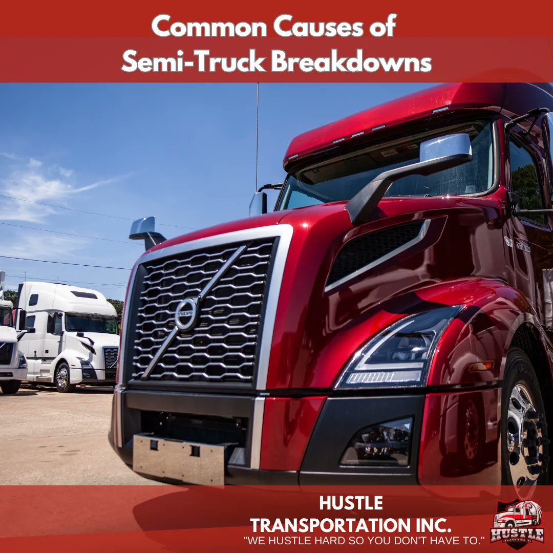 HustleTransport's tweet photo. The common causes of semi-truck breakdowns include: 

Tire issues
Overheating
Electrical Issues
Oil leaks
Brake-related issues
Age https://t.co/9th1U19F2V