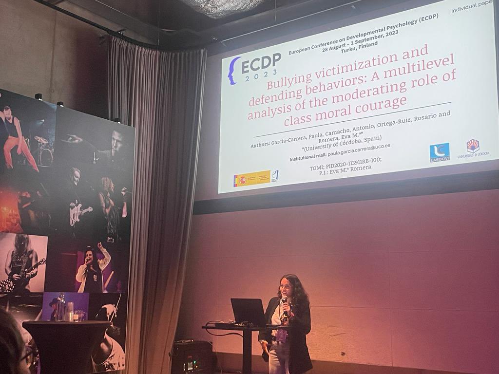 Today it was the turn of <a href="/Pau_Pg98/">Paula García</a> who presented the preliminary results on the effects of bullying victimization on different types of victim advocacy in #ECDPTurku, <a href="/ecdp2023/">ECDP 2023</a>