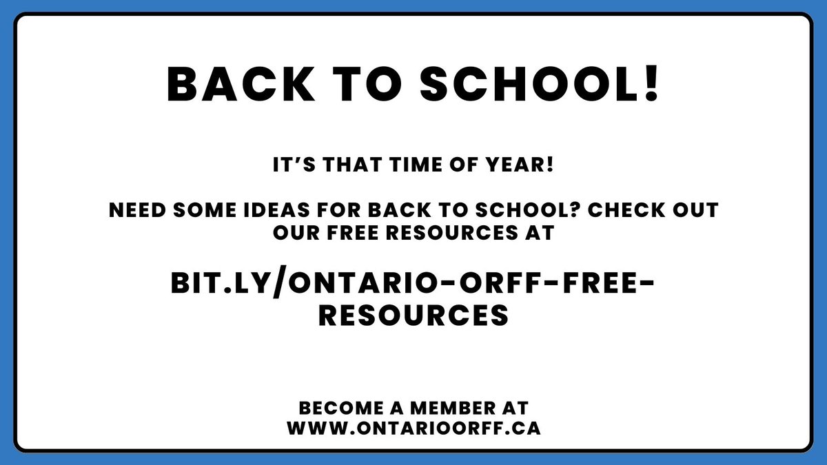 UPDATED LINK: It's that time of year when we're all getting ready to go back to the classroom. If you're in need of some resources, check out our free resources website! Go to bit.ly/ontario-orff-f… for more information.