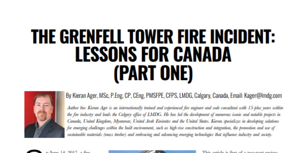 LMDG's Kieran Ager had the first of a two-article series published in Building Science Perspective! It details the Grenfell Tower Fire and what Canada can learn. Click below for part one: 👇
ow.ly/TQlu50PGyVz   

#lmdg #lmdgcalgary #greatplacetowork
