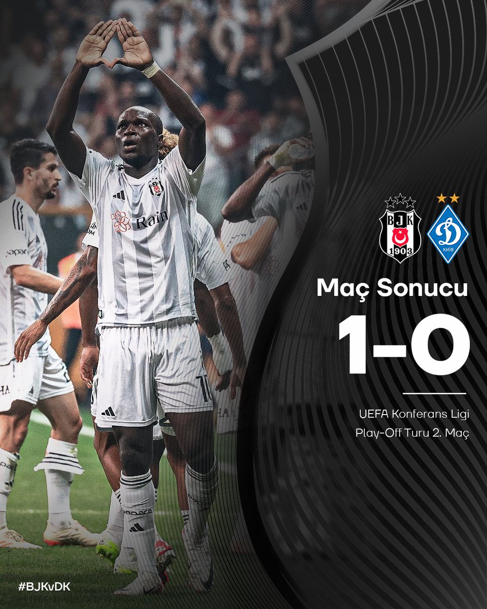 UEFA Konferans Ligi’nde gruplara yükseliyoruz. 💪 

Maç sonucu: Beşiktaş 1-0 Dynamo Kiev 

🦅  #BJKvDK | #UECL