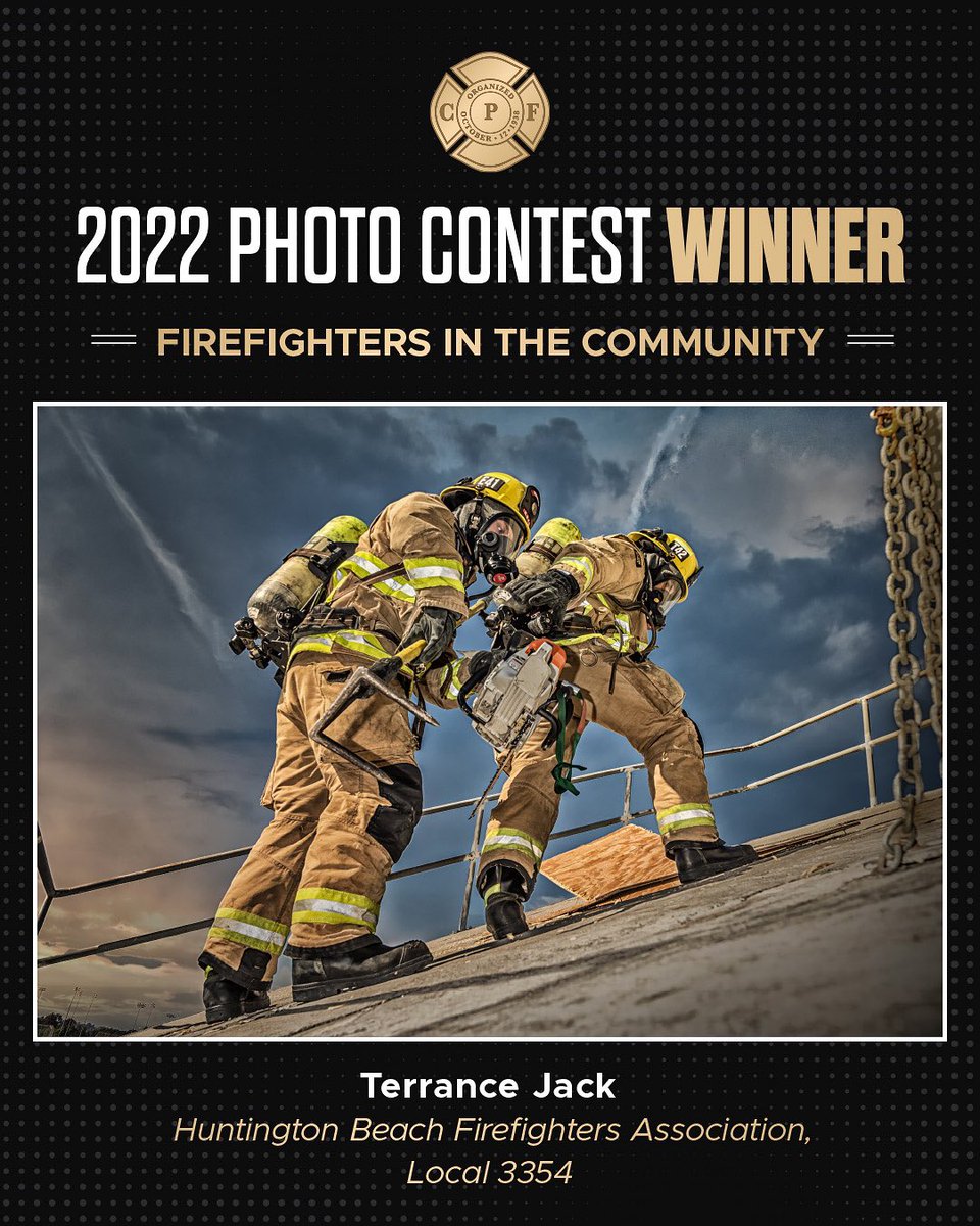 Congrats to 2022 Photo Contest winner Terrance Jack for this remarkable shot for "Firefighters in Service to the Community" showing firefighters training on roof ventilation to ensure they can meet the needs of their community. #HuntingtonBeachFirefightersAssociationLocal3354