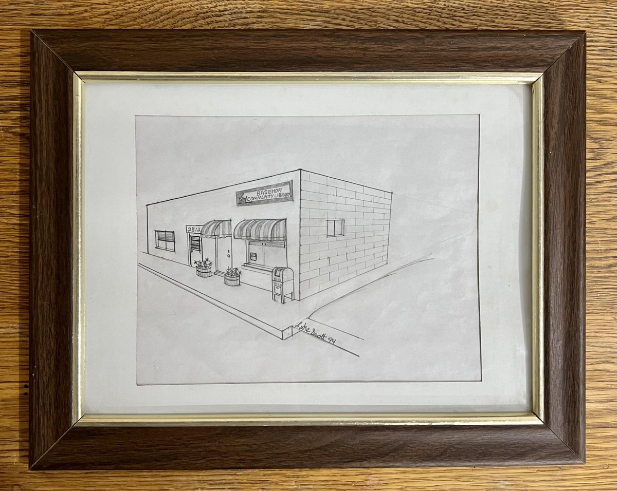 #TBT to when the library, as as depicted in this 1994 drawing by Luke Scott, was over at 2812 155th Street in what is now the Basehor Historical Museum Society.