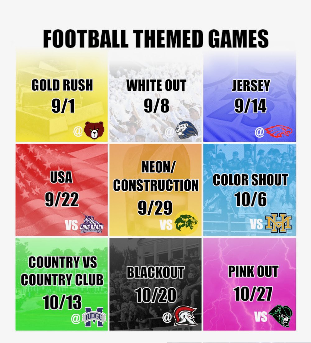 ‼️RHHS SPORTS ARE BACKKK!!!!‼️We need packed stands and loud fans this season!! Varsity Football Schedule is out!! Themes for this season are listed below so start planning out your game day fits! LETS GO HAWKS 🦅🦅🦅!!
