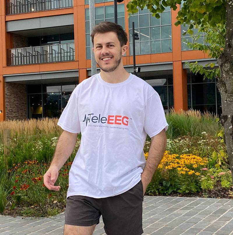 TeleEEG's tweet photo. Dr Go!  The countdown has begun, 4 weeks to go.  TeleEEG volunteer, Doctor Saul Crandon, is running to raise funds for TeleEEG epilepsy clinic EEG equipment donations in the upcoming #greatscottishrun on Sunday October 1st 2023 in Glasgow.  https://t.co/OfkyWwNSik https://t.co/QUbvozT0FW
