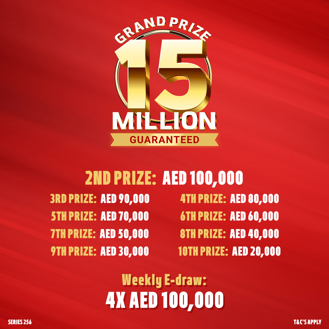 We are pleased to bring you guaranteed AED 15 Million & 9 other huge cash prizes, with a weekly e-draw prize of AED 100,000 for 4 winners each! Buy your tickets at bigticket.ae, your ticket might make you one of the lucky winners this month! Good Luck! #BigTicket