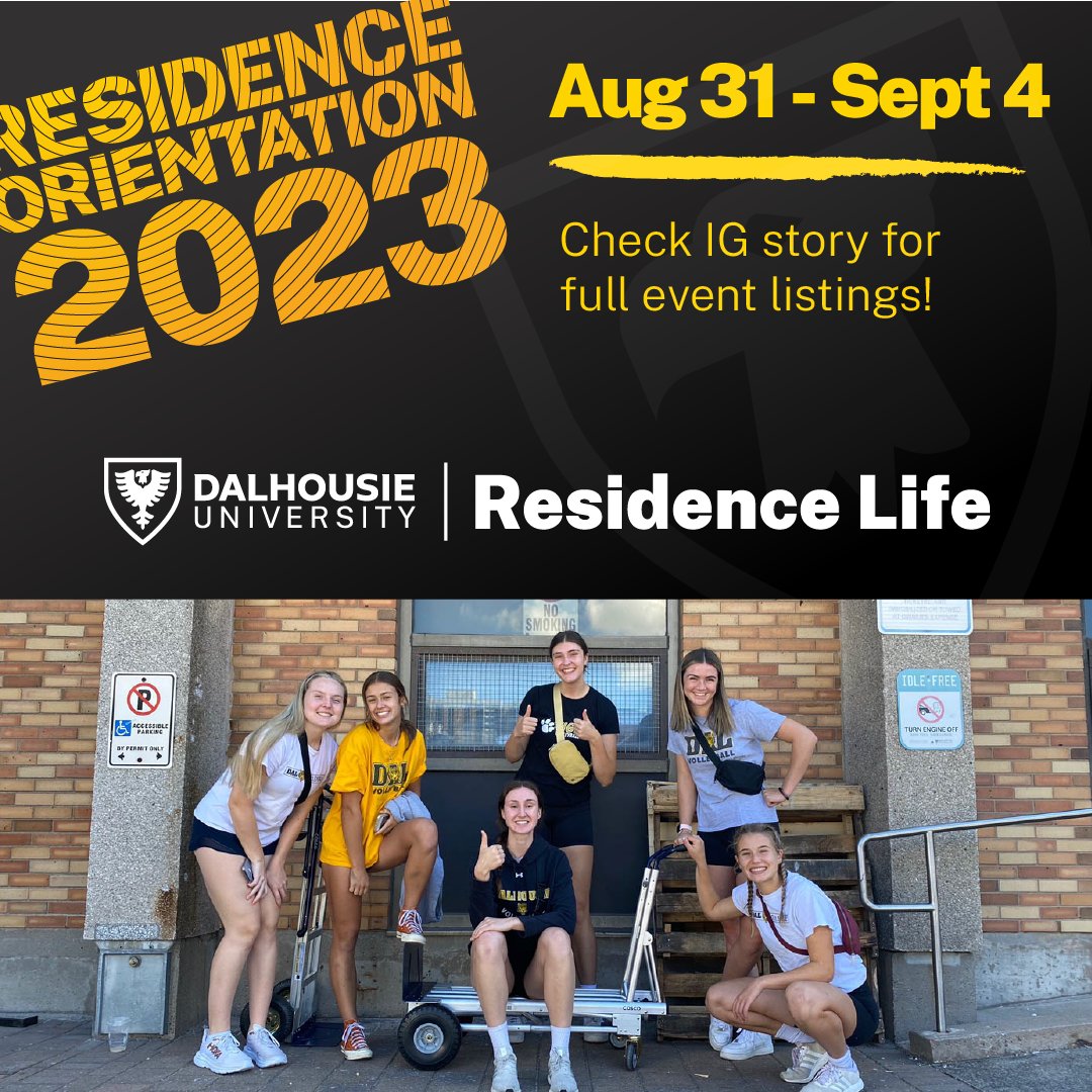 Welcome to residence! 🥳  If you're checking in on the Halifax Campus this weekend, check out some of the great orientation activities our Residence Life team has planned! See our story for detailed listings. 👆👆👆