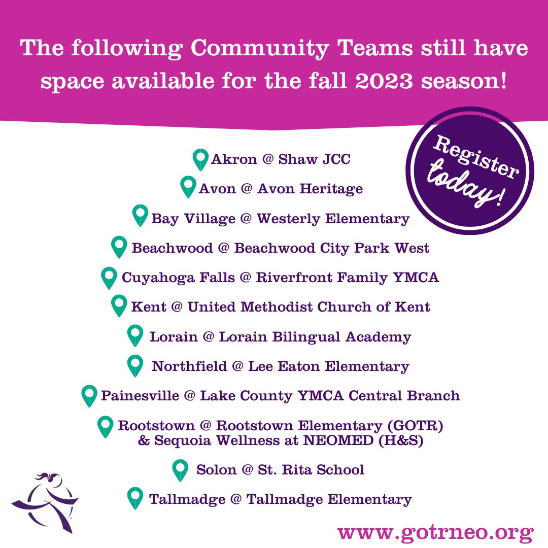 Did you know GOTR isn't just hosted in schools... you can find us in parks, community centers & churches, too! And they're open to anyone in the community! Several Community Sites still have space available! Find a site near you and get signed up today at gotrneo.org.