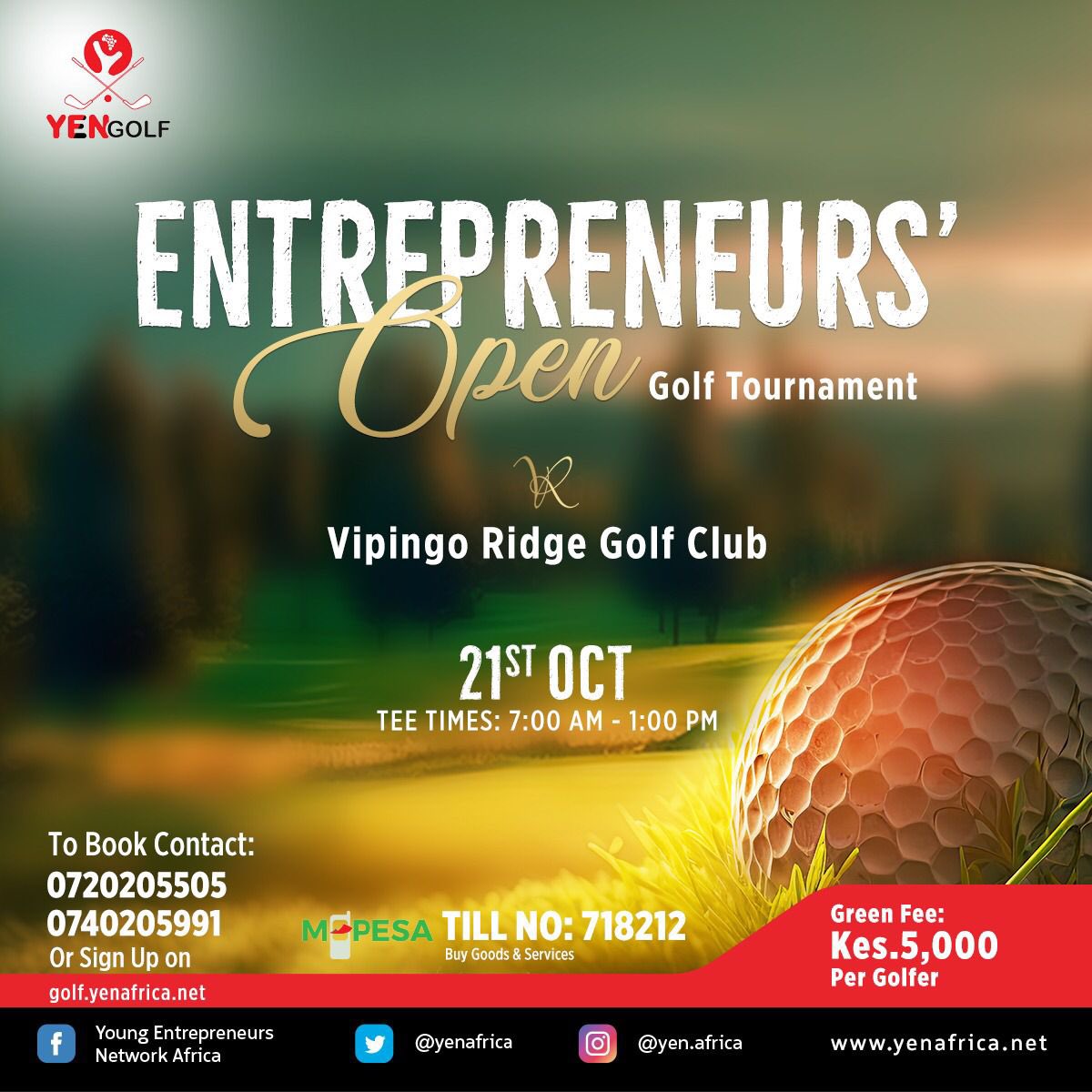 Will you heed the @VipingoRidge call? We have packages for flights & accommodation.

To partner or for enquiries, call us on 0740 205 991

#VipingoRidge #YENGolf #EntrepreneursOpen #YENGolfTournament #GolfTournament #GolfGame