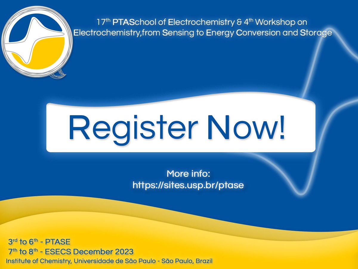 The registrations are open for our 17th school of electrochemistry, here <a href="/iq_usp/">IQUSP</a> <a href="/usponline/">USP - Universidade de São Paulo</a> It is a great opportunity for all students, Brazilian and from abroad, to learn the fundamentals of echem and some new applications! Register at sites.usp.br/ptase/