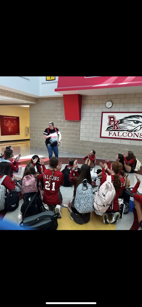 NewquistMatt301's tweet photo. Coach Bender getting 7th Grade volleyball fired up before their trip to Dekalb! #GoFalcons https://t.co/p9mtWRwmRG