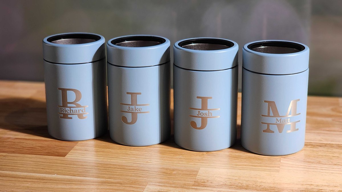 Bask in the unique blend of style & individuality with LAMOSE's Logan 12oz beer can. Engraved initials, sleek Slate Blue, Perfect for groomsmen. #LAMOSE #CustomDrinkware #BeerCan #GroomsmenGifts