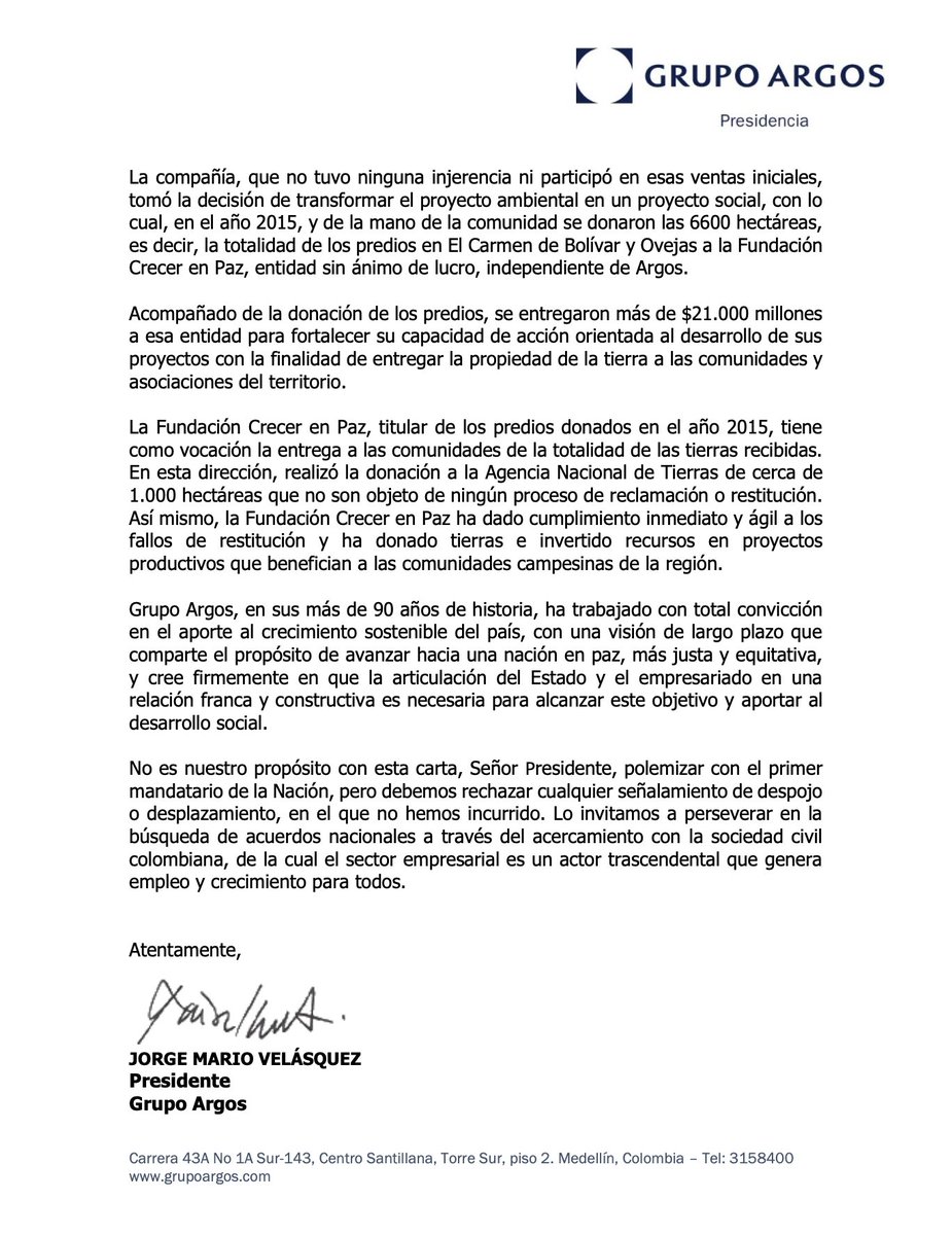 Grupo_Argos's tweet image. Carta al Presidente de la República, doctor Gustavo Petro