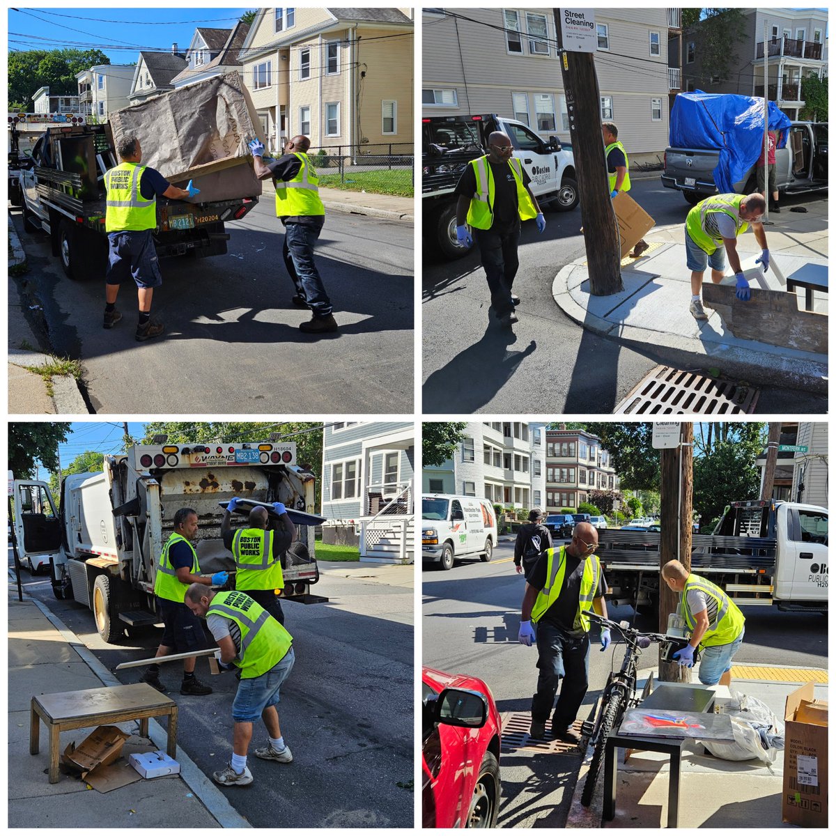 With students moving in (and out) of #Boston, PWD crews have been working hard disposing of trash to keep our sidewalks clear and safe. Remember if you have to dispose of a mattress or box spring, please call @BOS311 to schedule an appointment for pick-up. Pics👇from #BrightonMA.