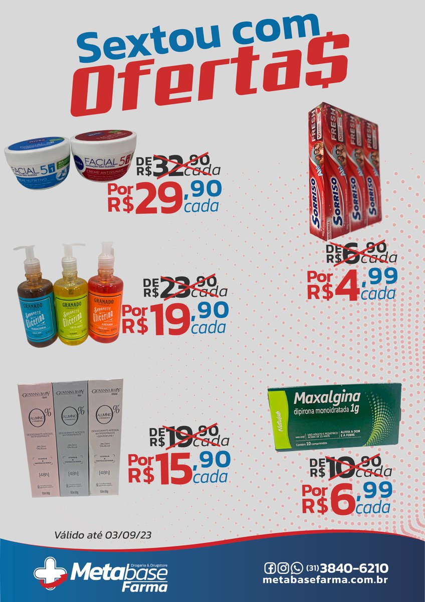 metabaseitabira's tweet photo. Sextou com ofertas na Metabase Farma.

Metabase Farma
📷|Tudo que você é sua família precisa, AQUI TEM!
📷|Entrega Grátis (31) 3840-6210 / ligação e WhatsApp (consulte regiões) https://t.co/Pxf1rfLWpn