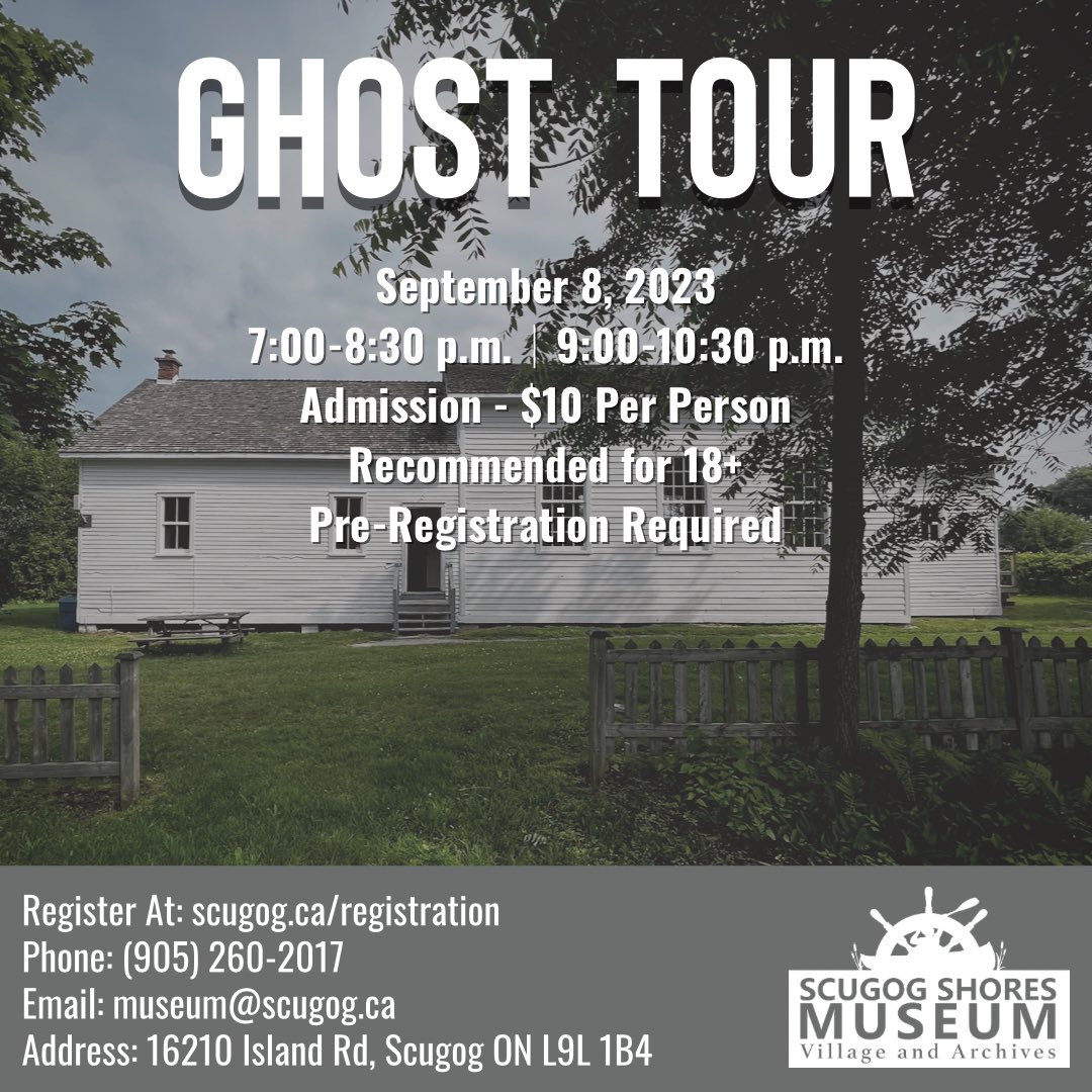 Due to high demand, another date has been added for our Ghost Tour!!! 

To book your tickets, please visit: scugog.ca/registration

#ghosttour #scugogshoresmuseum #townshipofscugog #paranormal #haunted #fun