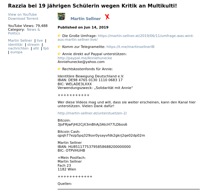 LGcommaI's tweet photo. Quelle :  v=eY5gK4pOHps    

Das Video wurde von #YouTube entfernt, aber eine Kopie ist (noch) auf #Altcensored abrufbar.
Selbe ID.
Titel ist: "Razzia bei 19 jährigen Schülerin wegen Kritik an Multikulti!" https://t.co/OH43rin1l4