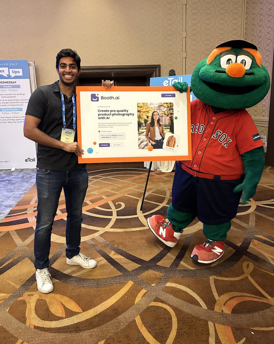 booth_ai's tweet photo. So glad we got to meet Boston Red Sox Legend Wally the Green Monster! #EtailEast https://t.co/OOQECm3GEw