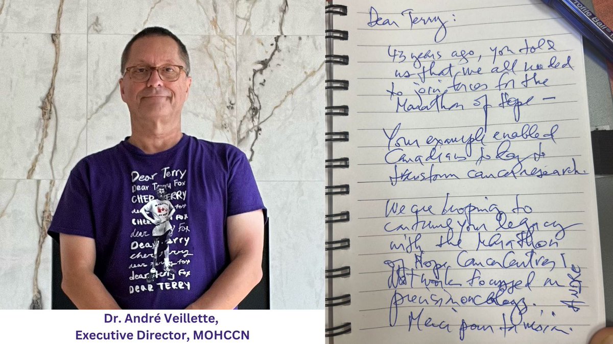 tfri_research's tweet photo. #DearTerry, 43 years ago, you told us that we needed to join forces for the Marathon of Hope—your example enabled Canadians to transform #cancerresearch. We are hoping to continue your legacy with the @marathonofhope focused on precision oncology.
Merci pour ta vision. -Andre https://t.co/nxhLtoWFob