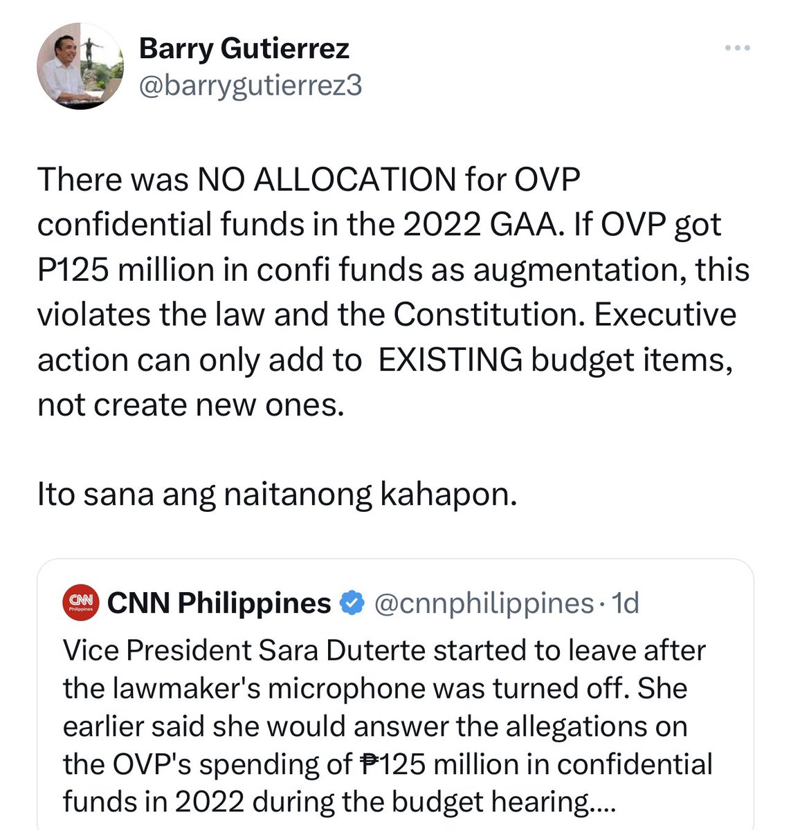 nabunturanguy's tweet photo. So, ang iniwasan ni Fiona ay mga tanong about: (1) SAAN NAKUHA ANG CIF kung walang 2022 appropriations, and (2) SAAN GINASTOS ang seemingly unauthorized fund during the last 19 days of December 2022? Bonggang Christmas shopping yan ah! ₱7M a day na spending galore? Iba ka Fiona! https://t.co/XWr2VGJZ0U