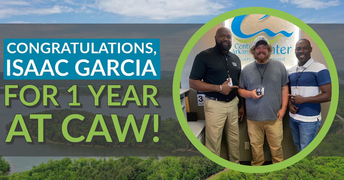 You learn a lot in that first year. You build a foundation and develop new professional relationships. 💙💚💧
That's why we celebrate one year at CAW.  Join us in congratulating Isaac Garcia, Production Meter Reader I!

Left to right- Patrick Greene, Isaac Garcia, Lewis Thomas