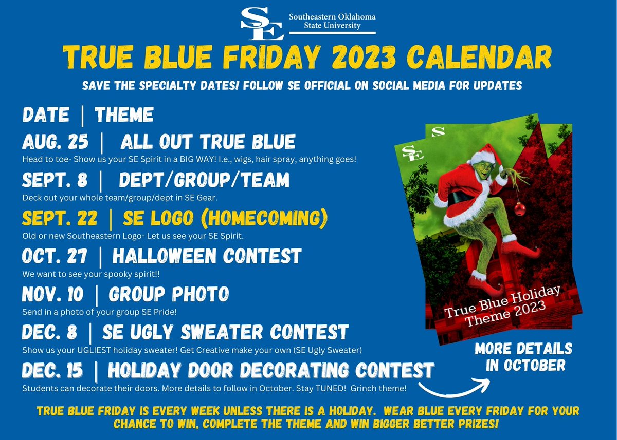 SE1909's tweet photo. Tomorrow is THE DAY to show your Southeastern Spirit!  Show us how BLUE you are by wearing your Southeastern gear, &amp; use #TrueBlue Spirit to win the award.
#TrueBlueSpirit | #SETrueBlue https://t.co/SIbXps5E5o