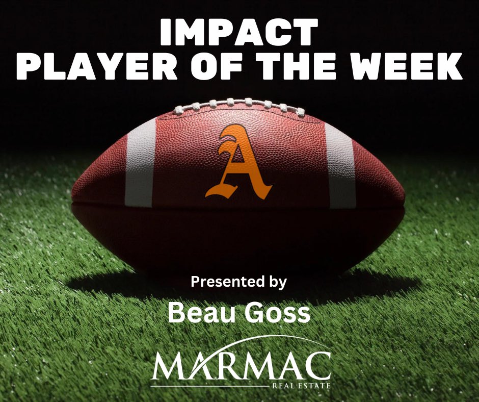AUFNATC's tweet photo. Congratulations to Easton Palmer of @AustinFootball_ for being selected IMPACT Player of the Week for his huge night of 11 tackles and a interception to help the team to victory over Hartselle this past Friday night. #Impact #PlayerOfTheWeek #MarMac #RealEstate #BlackBears #AHSAA https://t.co/v2gnaeib8h