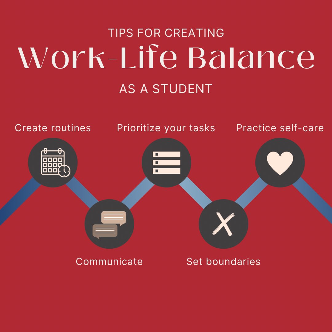 fs_sssd's tweet photo. Feeling overwhelmed? You’re not alone! Between classes, work and home life, it’s easy to feel like we don’t have time to get things done. Here are a few tips that can help establish a work-life balance! ❤️🐾 https://t.co/aQ5a3s4BgW